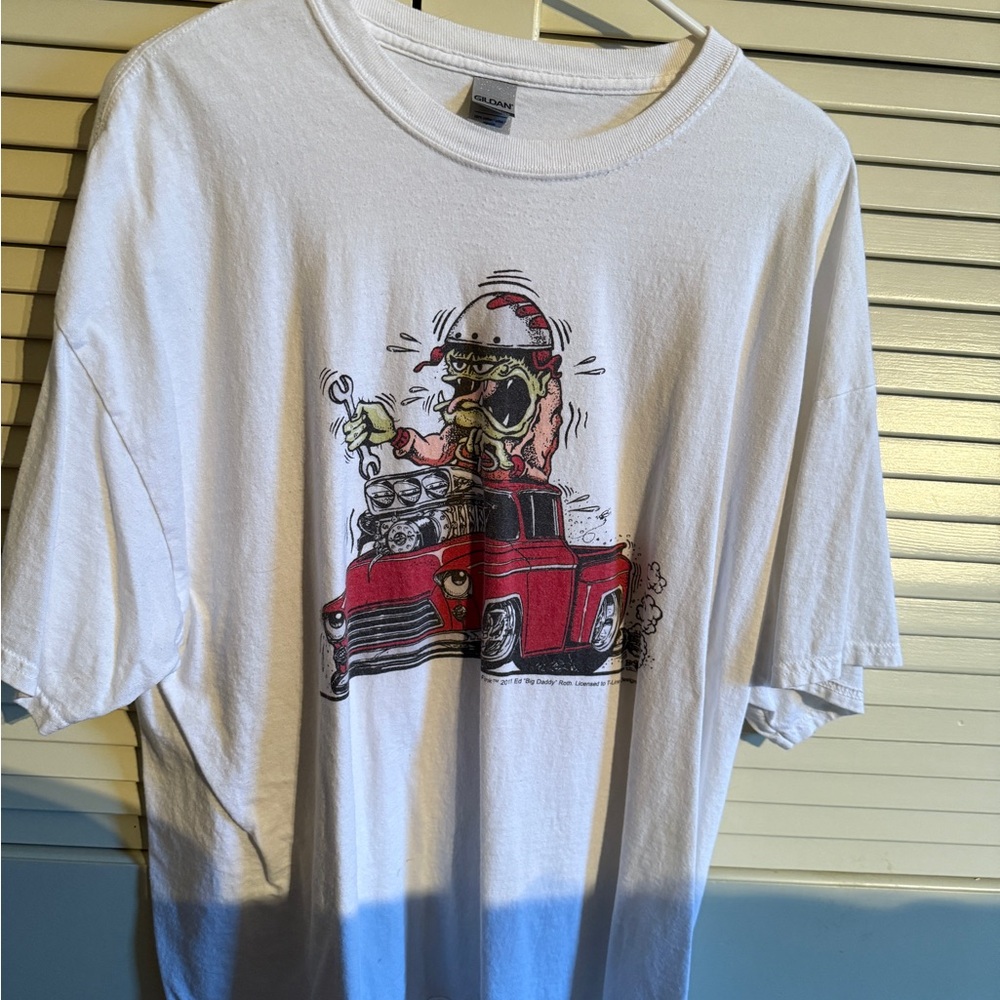Ed “Big Daddy” Roth Rat Fink Graphic T-Shirt with Red Hot Rod Truck Design
